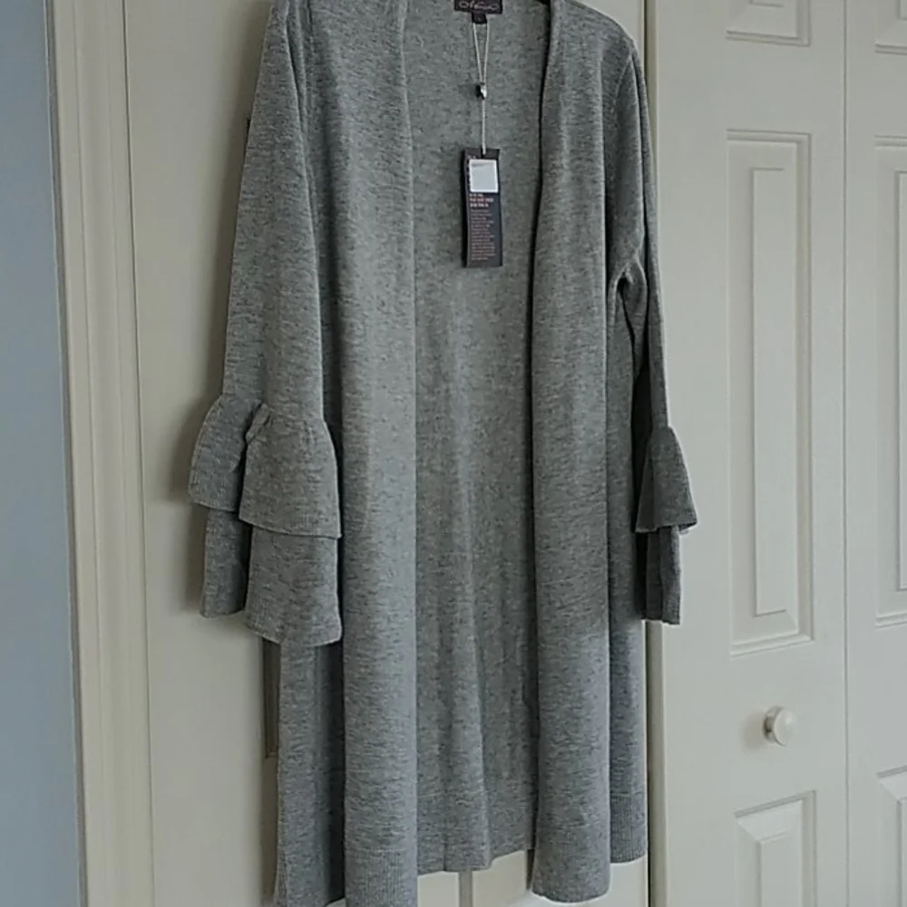Metric, Heather Grey Cardigan w Bell Sleeves, Sz L - Picture 11 of 12